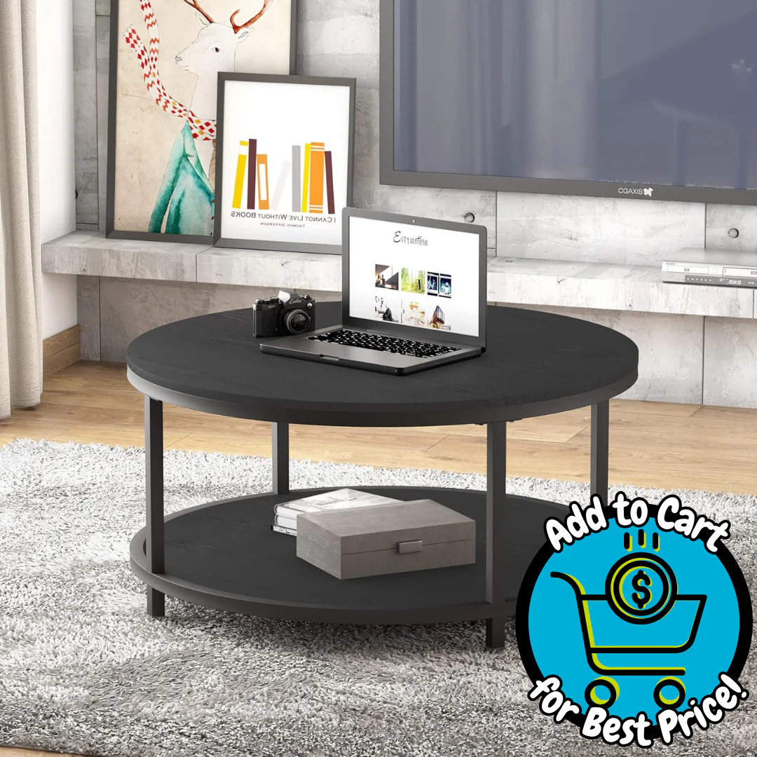 36" Rustic Round Coffee Table - Image 4