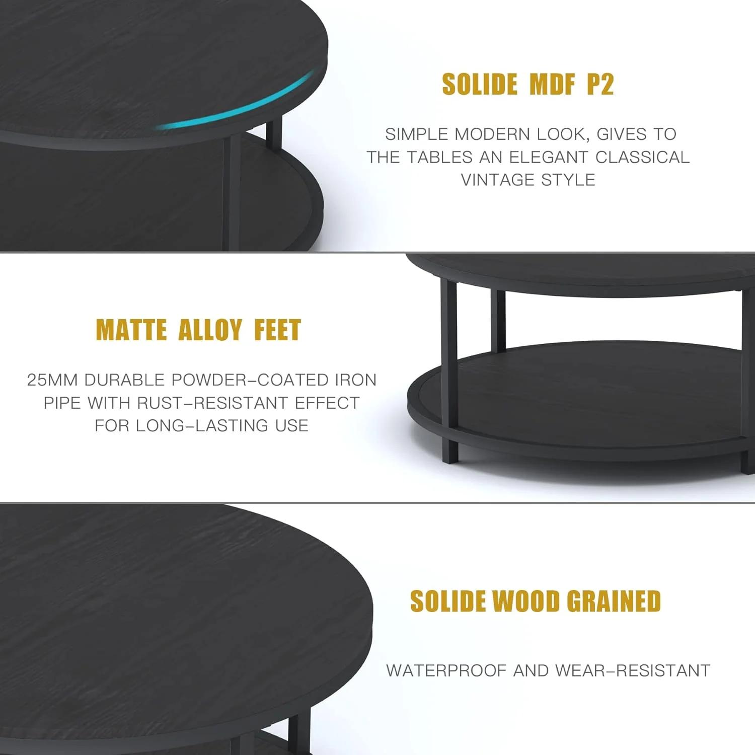 36" Rustic Round Coffee Table - Image 5