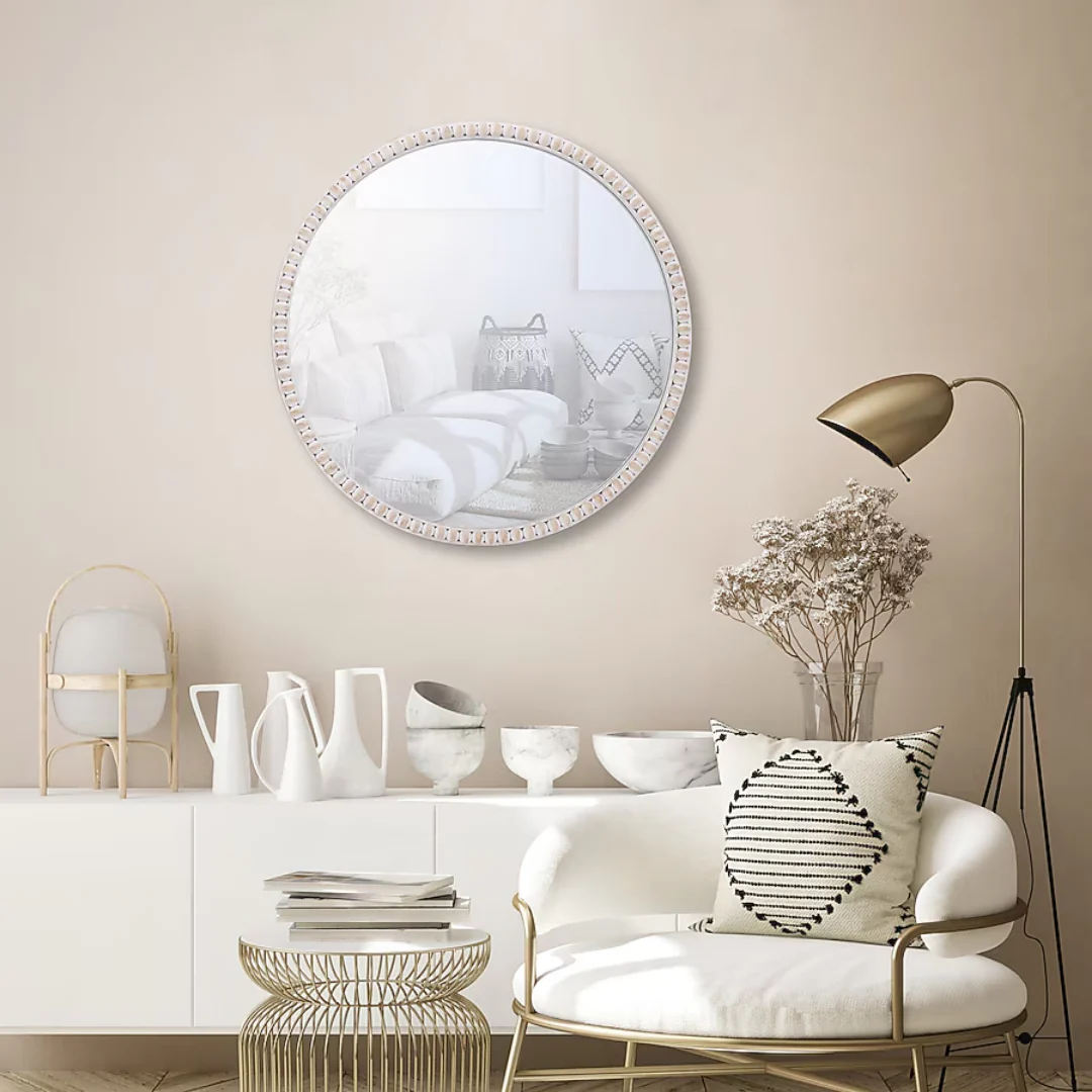 allen + roth 30" Round White Wash Framed Wall Mirror - Image 2