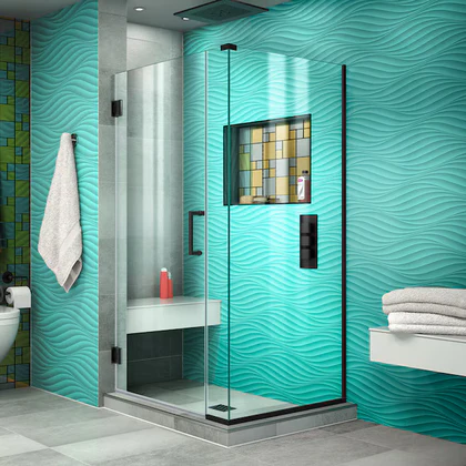 DreamLine Unidoor Plus Matte Black 31" x 72" Frameless Clear Glass Corner Hinged Shower door - Image 2