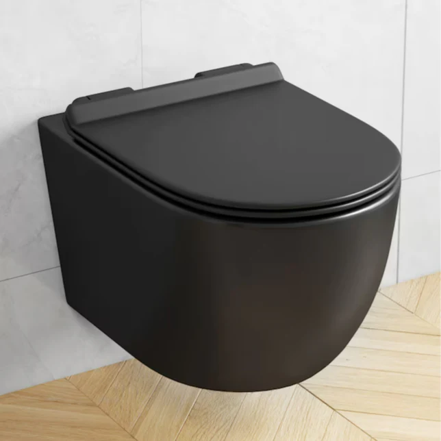 Eridanus Hampton Matte Black D-shape Wall-hung Dual Slow Close Toilet - Image 3