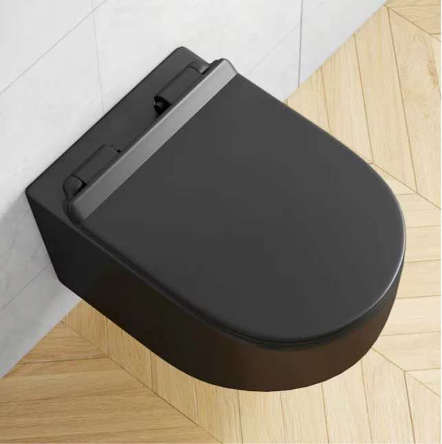 Eridanus Hampton Matte Black D-shape Wall-hung Dual Slow Close Toilet - Image 4