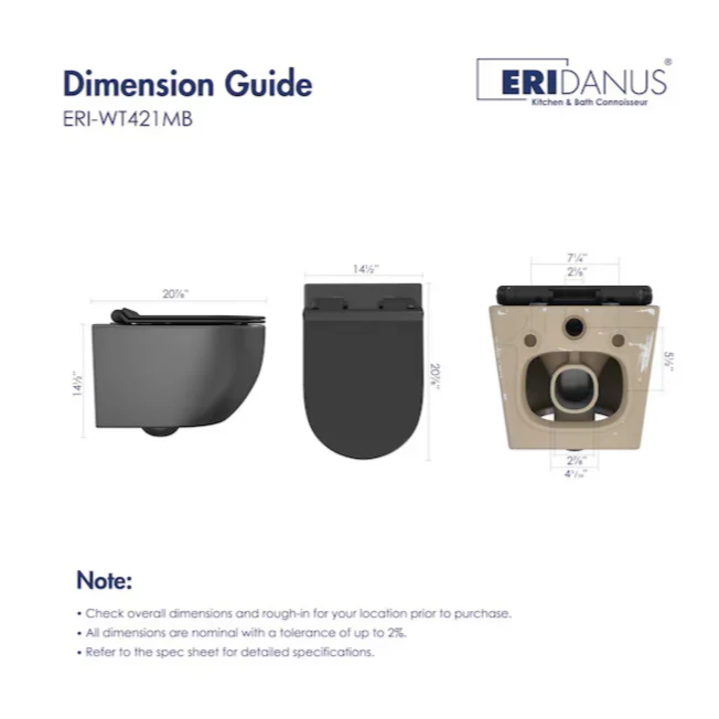 Eridanus Hampton Matte Black D-shape Wall-hung Dual Slow Close Toilet - Image 6