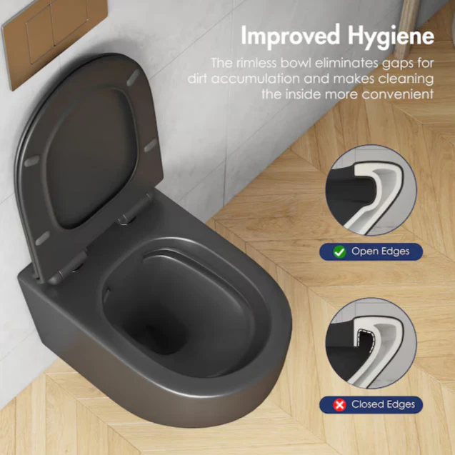 Eridanus Hampton Matte Black D-shape Wall-hung Dual Slow Close Toilet - Image 7