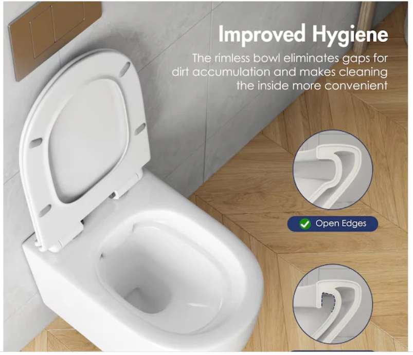 Eridanus Hampton White D-shape Custom Height Wall-Hung Rough-In Dual Flush 1-piece Toilet - Image 6
