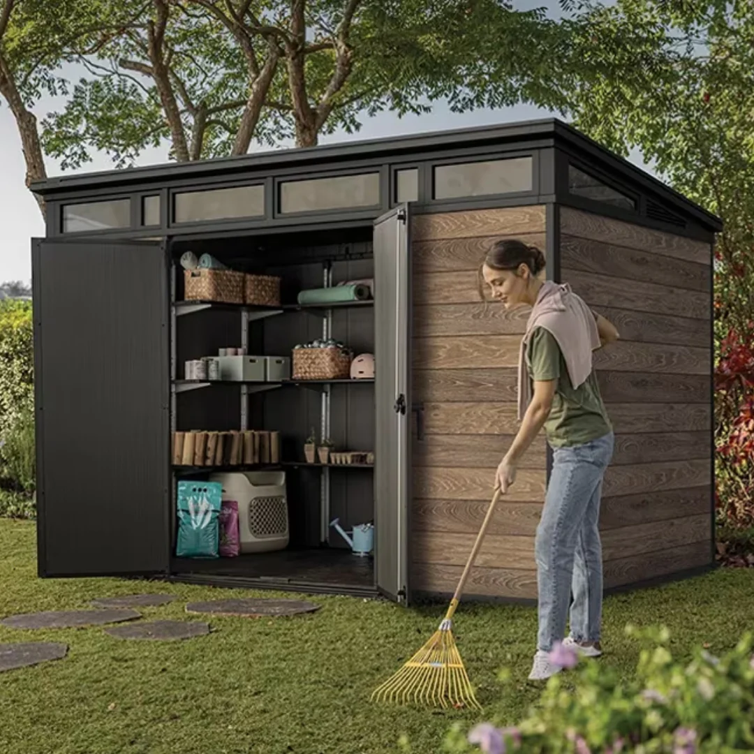 Keter Signature Collection 11x7 Modern Outdoor Storage Shed Walnut - Image 3