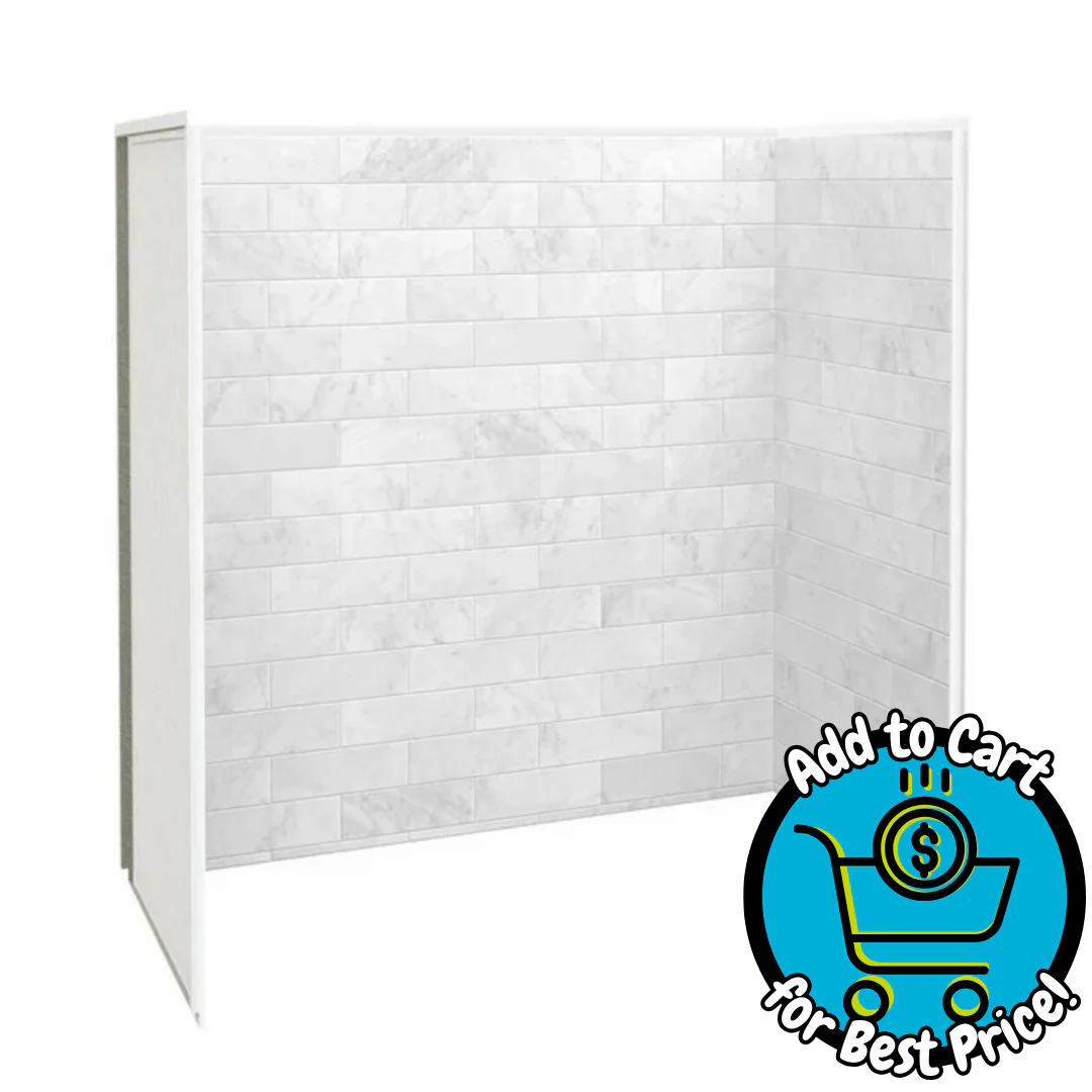 MAAX Utile 60" L x 32" W x 60" H Marble Carrara 3-Piece Direct to Stud Bathtub Surround