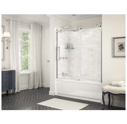 MAAX Utile 60" L x 32" W x 60" H Marble Carrara 3-Piece Direct to Stud Bathtub Surround - Image 3