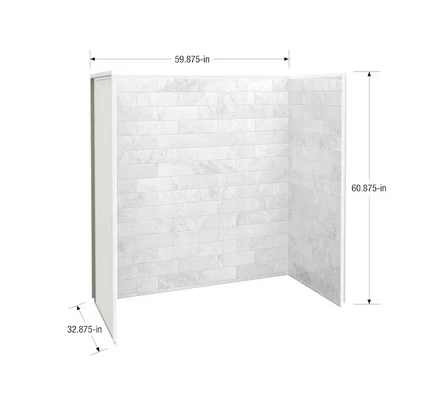 MAAX Utile 60" L x 32" W x 60" H Marble Carrara 3-Piece Direct to Stud Bathtub Surround - Image 5