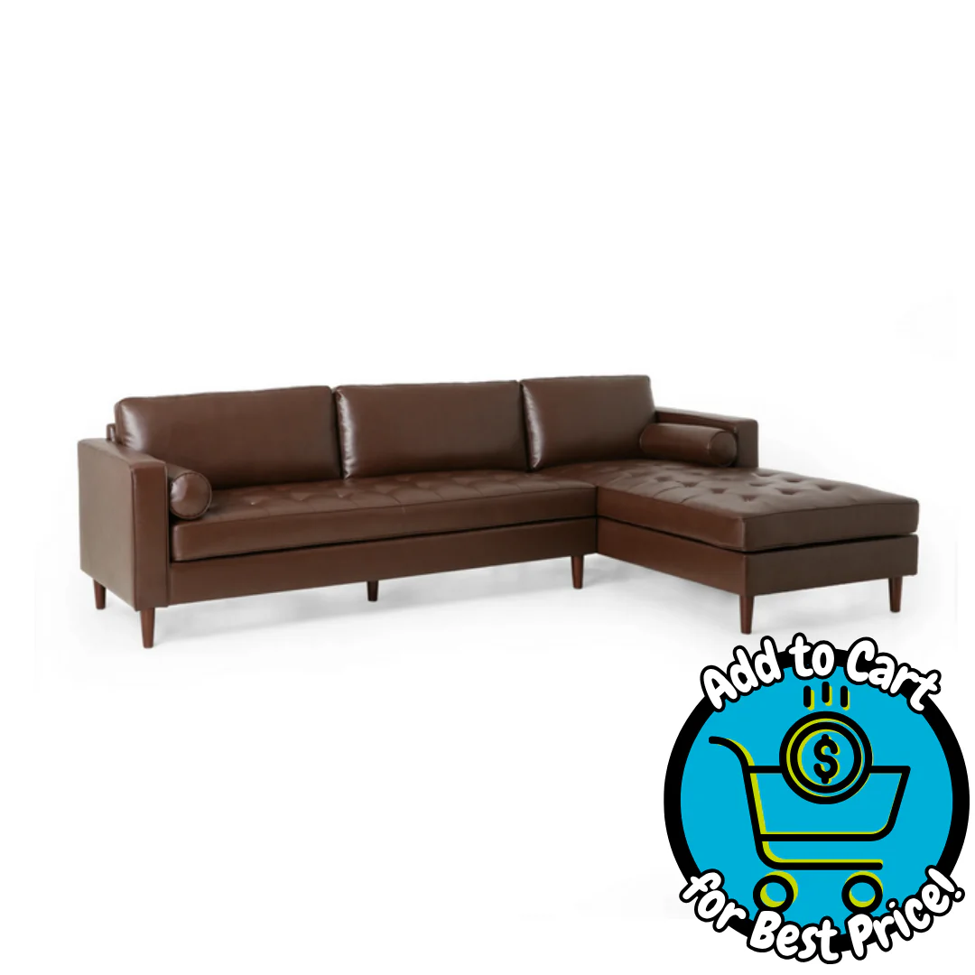 Noble House Vanlue Contemporary Faux Leather Sectional Sofa, Espresso