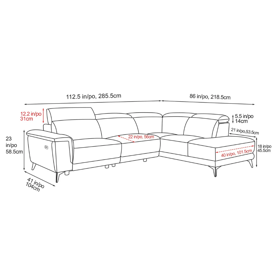 Valencia Pista Modern Top Grain Leather Reclining Sectional Sofa with Right-Hand Facing Chaise, Beige - Image 11