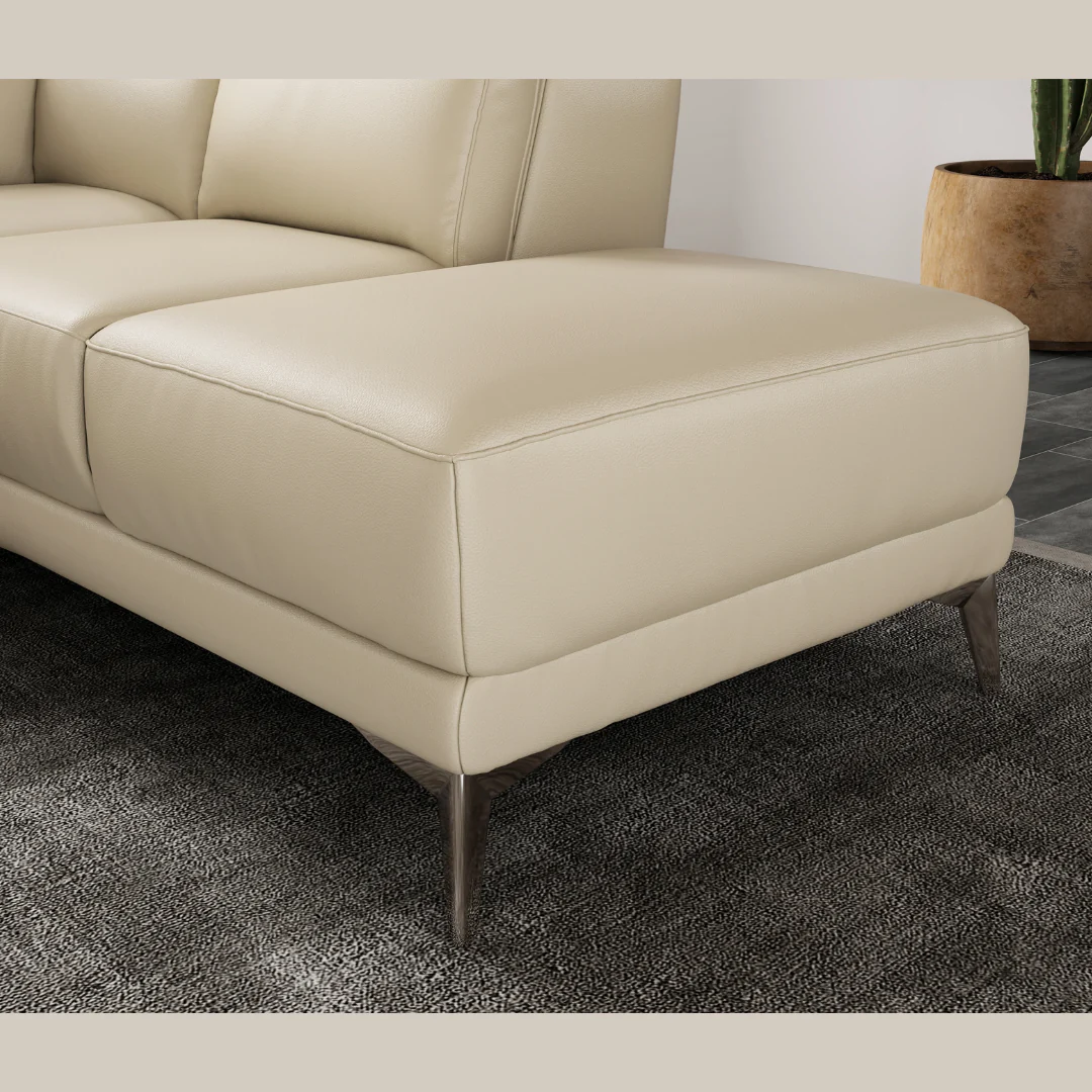 Valencia Pista Modern Top Grain Leather Reclining Sectional Sofa with Right-Hand Facing Chaise, Beige - Image 5