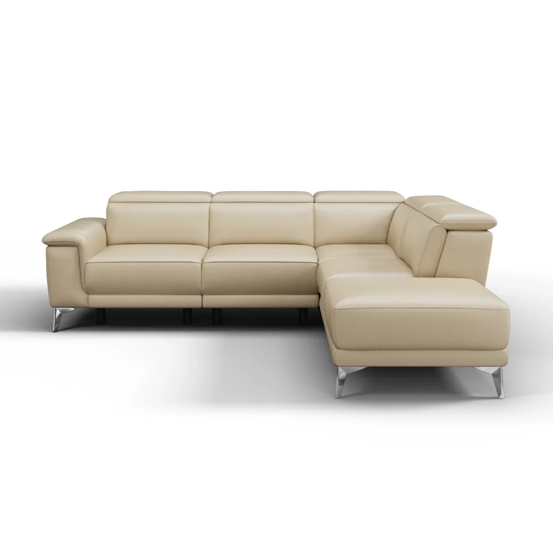 Valencia Pista Modern Top Grain Leather Reclining Sectional Sofa with Right-Hand Facing Chaise, Beige - Image 7