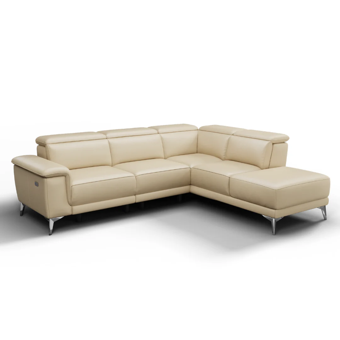 Valencia Pista Modern Top Grain Leather Reclining Sectional Sofa with Right-Hand Facing Chaise, Beige - Image 8