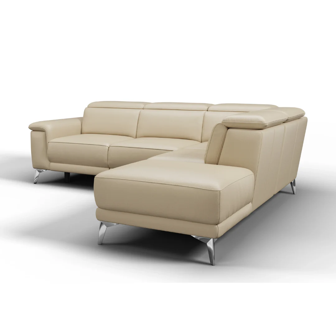 Valencia Pista Modern Top Grain Leather Reclining Sectional Sofa with Right-Hand Facing Chaise, Beige - Image 9