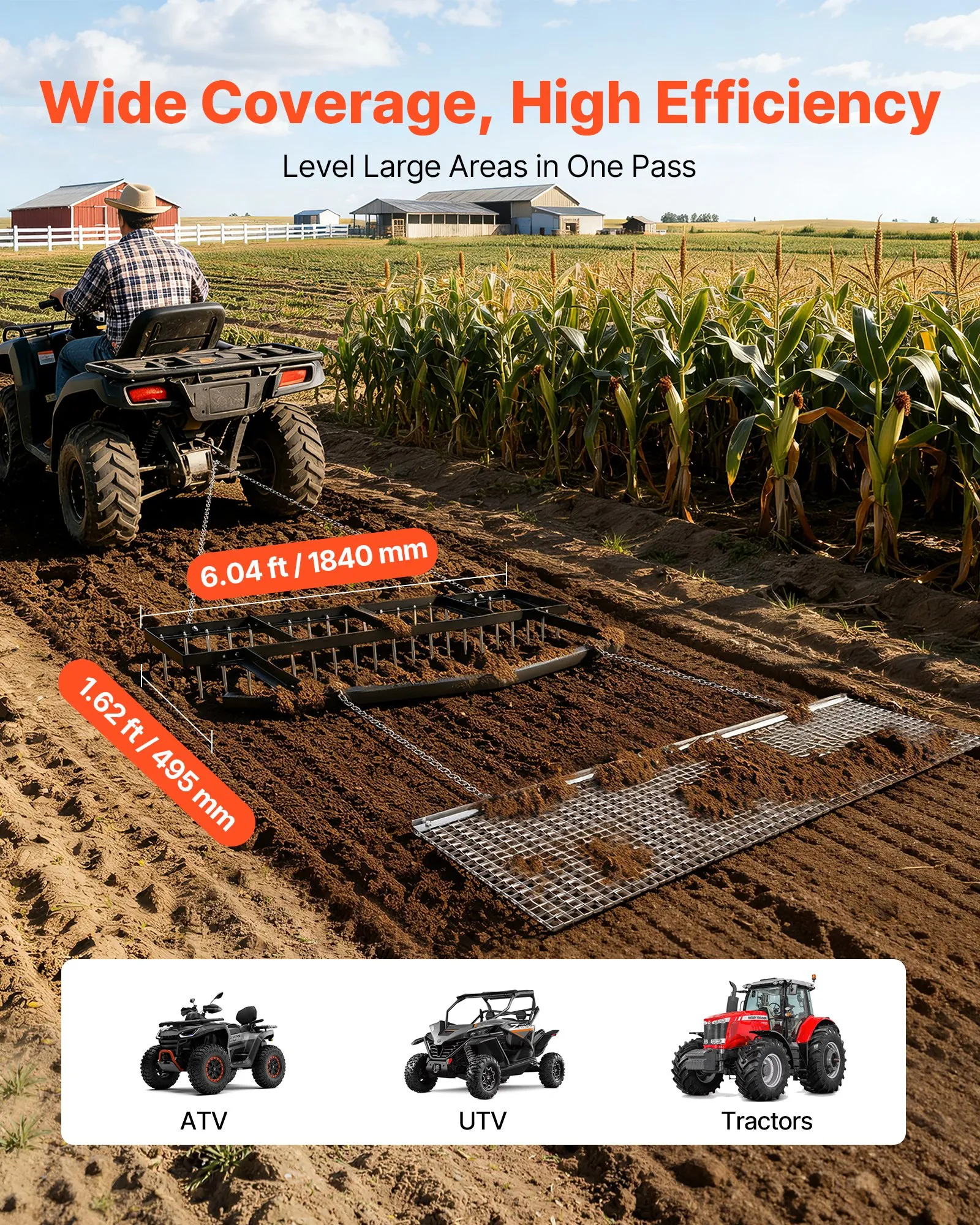 VEVOR Drag Harrow, 6 ft Tow-Behind Driveway Grader - Image 6