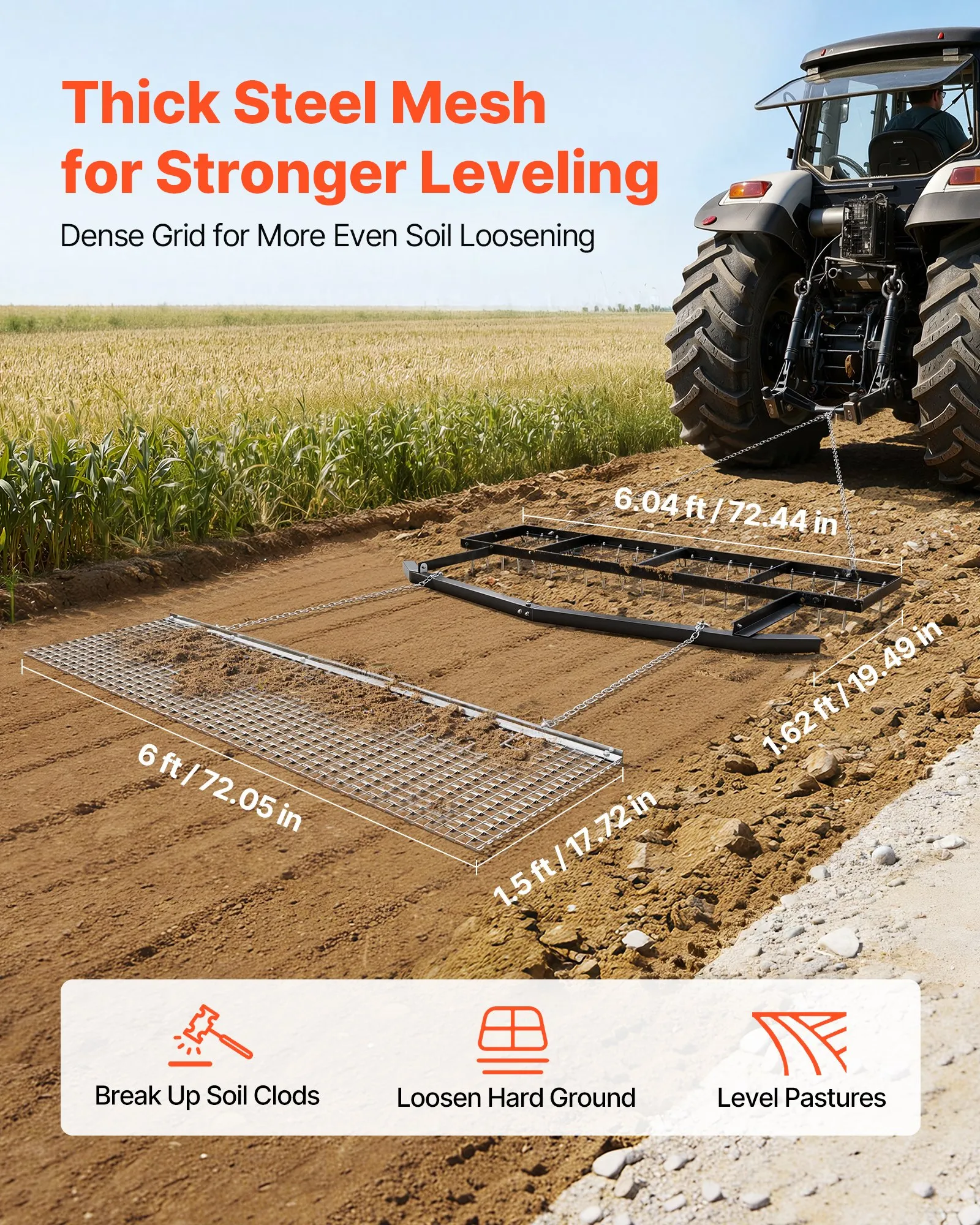 VEVOR Drag Harrow, 6 ft Tow-Behind Driveway Grader - Image 8