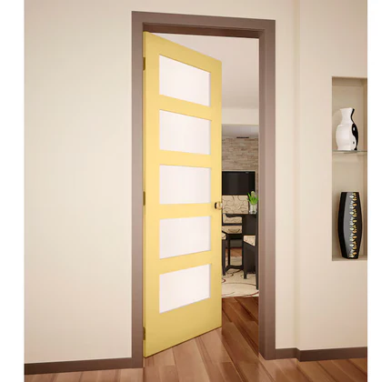 RELIABILT 30" x 80" Marigold Solid Core 5-panel Frosted glass Left Hand Inswing Pine Wood Single Prehung Interior Door - Image 3